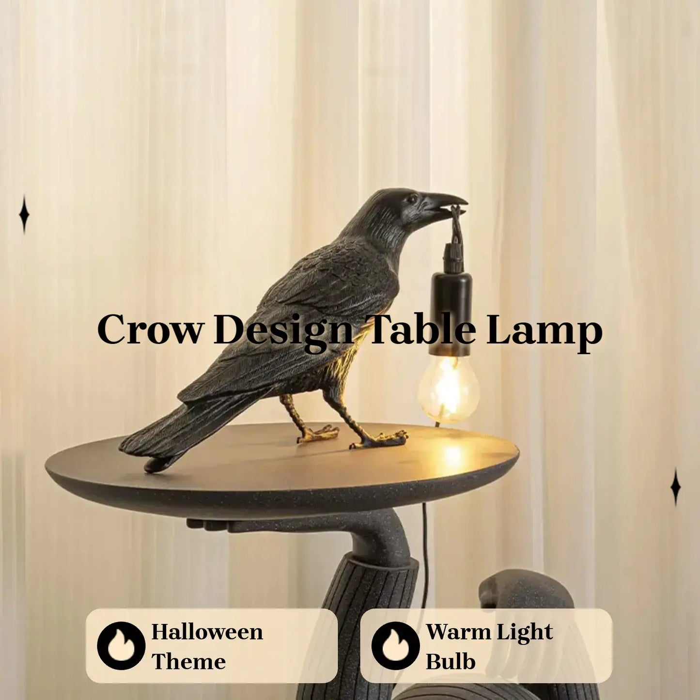 Crow Design Table Lamp, USB Powered Creative Desk Lamp, Desktop Decoration Table Lamp, Decorative Lamp for Bedroom, Living Room, Lighting, Indoor Light, Cozy Lighting Lights, Home Decoration Lamp, Modern Rustic Lamps, Resin Table Lamp