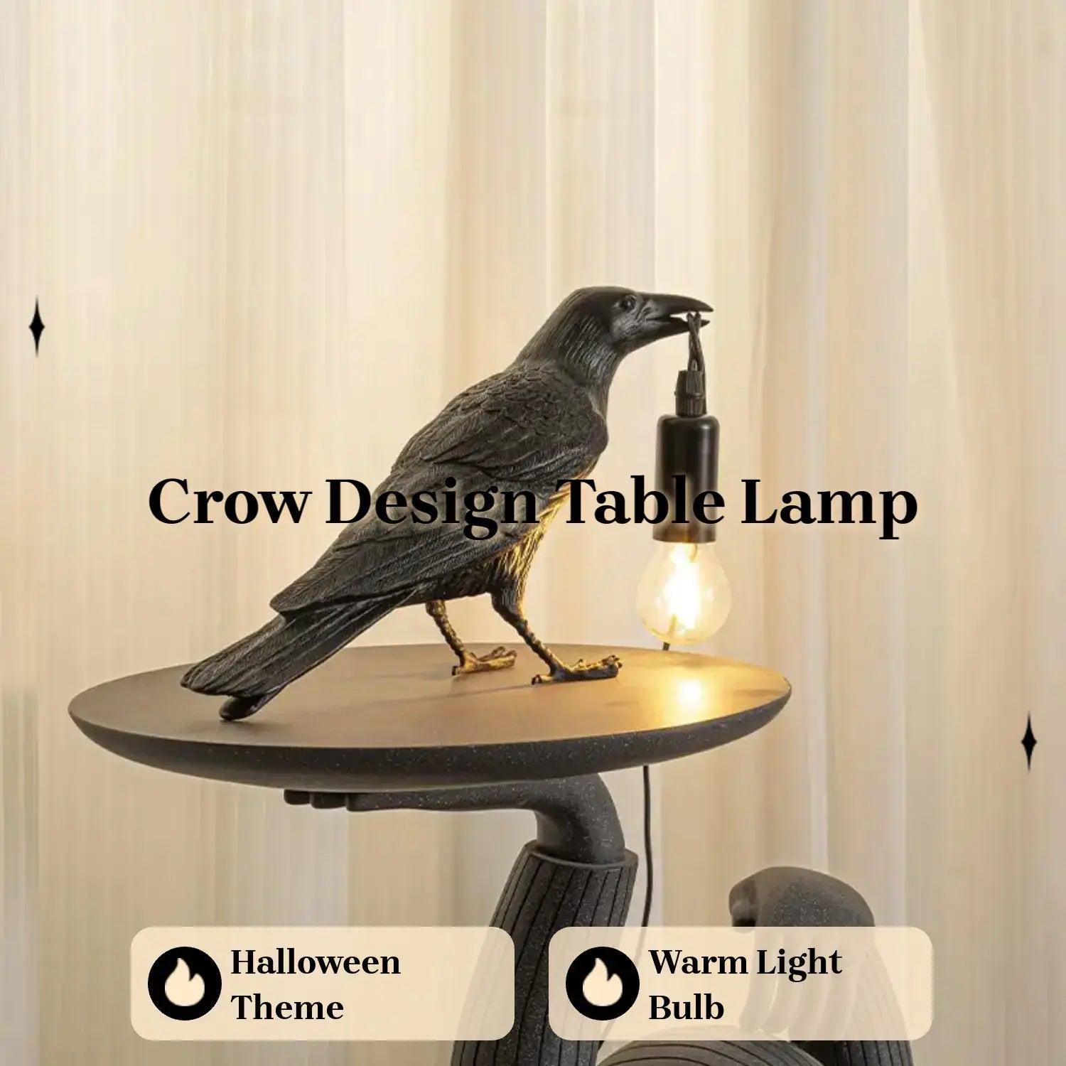 Crow Design Table Lamp, USB Powered Creative Desk Lamp, Desktop Decoration Table Lamp, Decorative Lamp for Bedroom, Living Room, Lighting, Indoor Light, Cozy Lighting Lights, Home Decoration Lamp, Modern Rustic Lamps, Resin Table Lamp