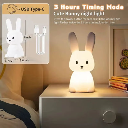 Cute Silicone Rabbit Night Light, Touch Sensor LED Lamp for Kids