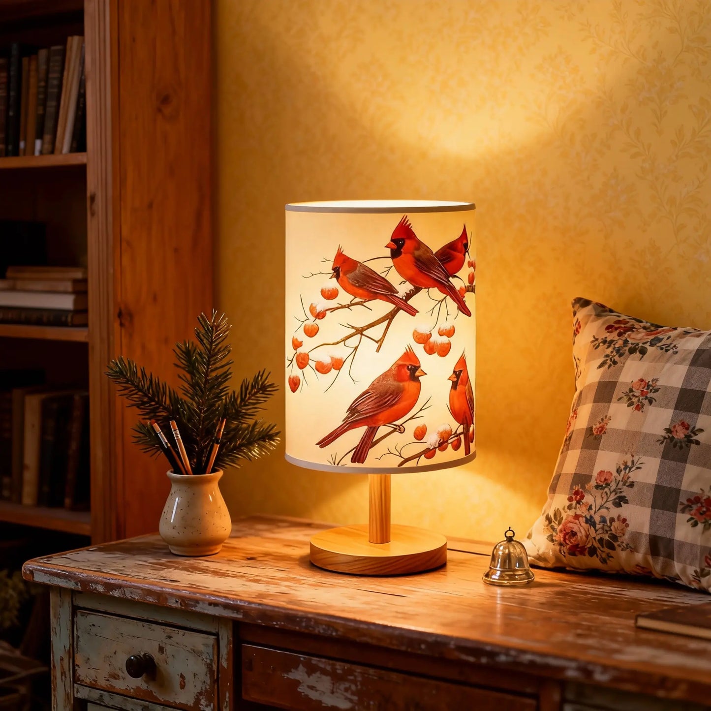 Red Bird Table Lamp, Decorative Bedside Light for Home and Gift Decor