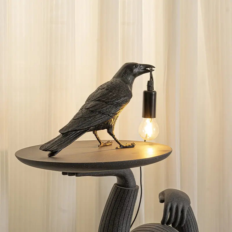 Crow Design Table Lamp, USB Powered Creative Desk Lamp, Desktop Decoration Table Lamp, Decorative Lamp for Bedroom, Living Room, Lighting, Indoor Light, Cozy Lighting Lights, Home Decoration Lamp, Modern Rustic Lamps, Resin Table Lamp