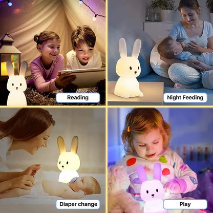 Cute Silicone Rabbit Night Light, Touch Sensor LED Lamp for Kids