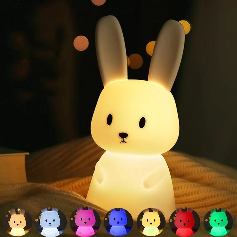 Cute Silicone Rabbit Night Light, Touch Sensor LED Lamp for Kids