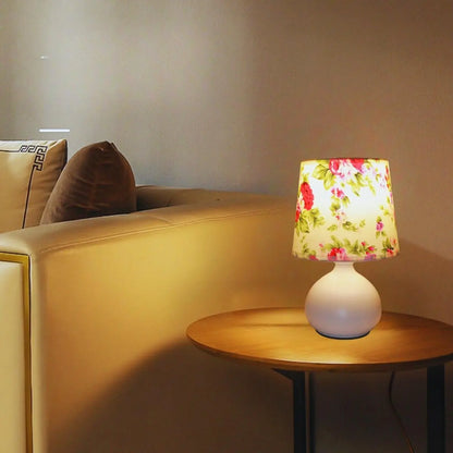 Floral Pattern Fabric Table Lamp, USB Powered Decorative Bedside Light