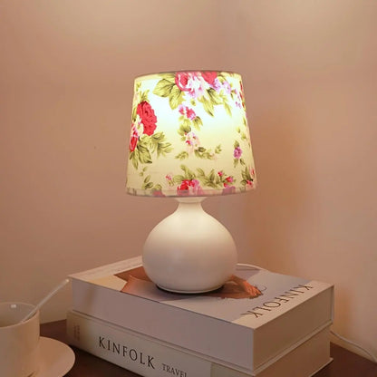 Floral Pattern Fabric Table Lamp, USB Powered Decorative Bedside Light
