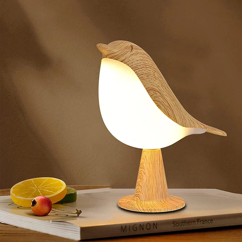 LED Bird Night Lamp, Cartoon Silicone Wooden Touch Sensor Rechargeable Bedside Light
