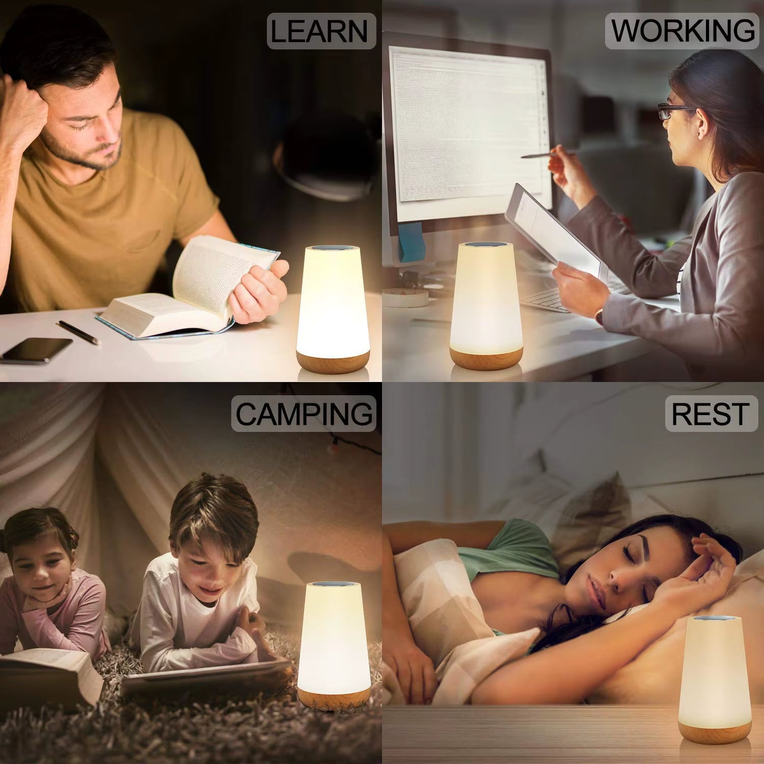 13-Color Changing RGB Night Light with Remote Control, Touch Sensor, USB Rechargeable, Dimmable Portable Table Lamp