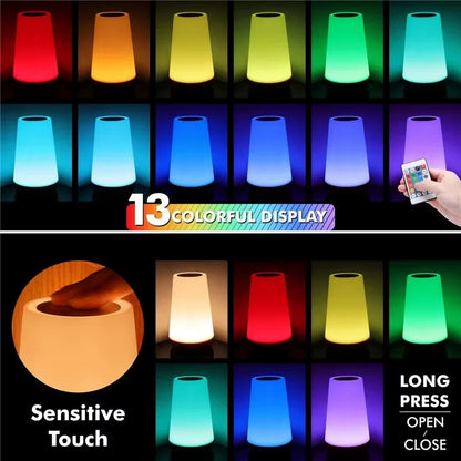 13-Color Changing RGB Night Light with Remote Control, Touch Sensor, USB Rechargeable, Dimmable Portable Table Lamp