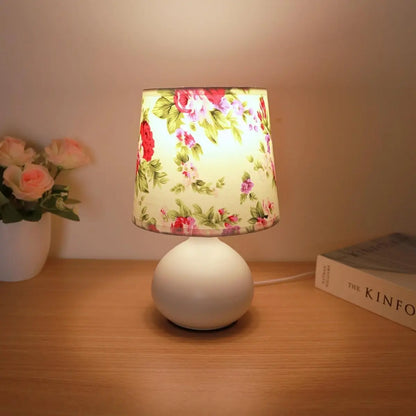 Floral Pattern Fabric Table Lamp, USB Powered Decorative Bedside Light