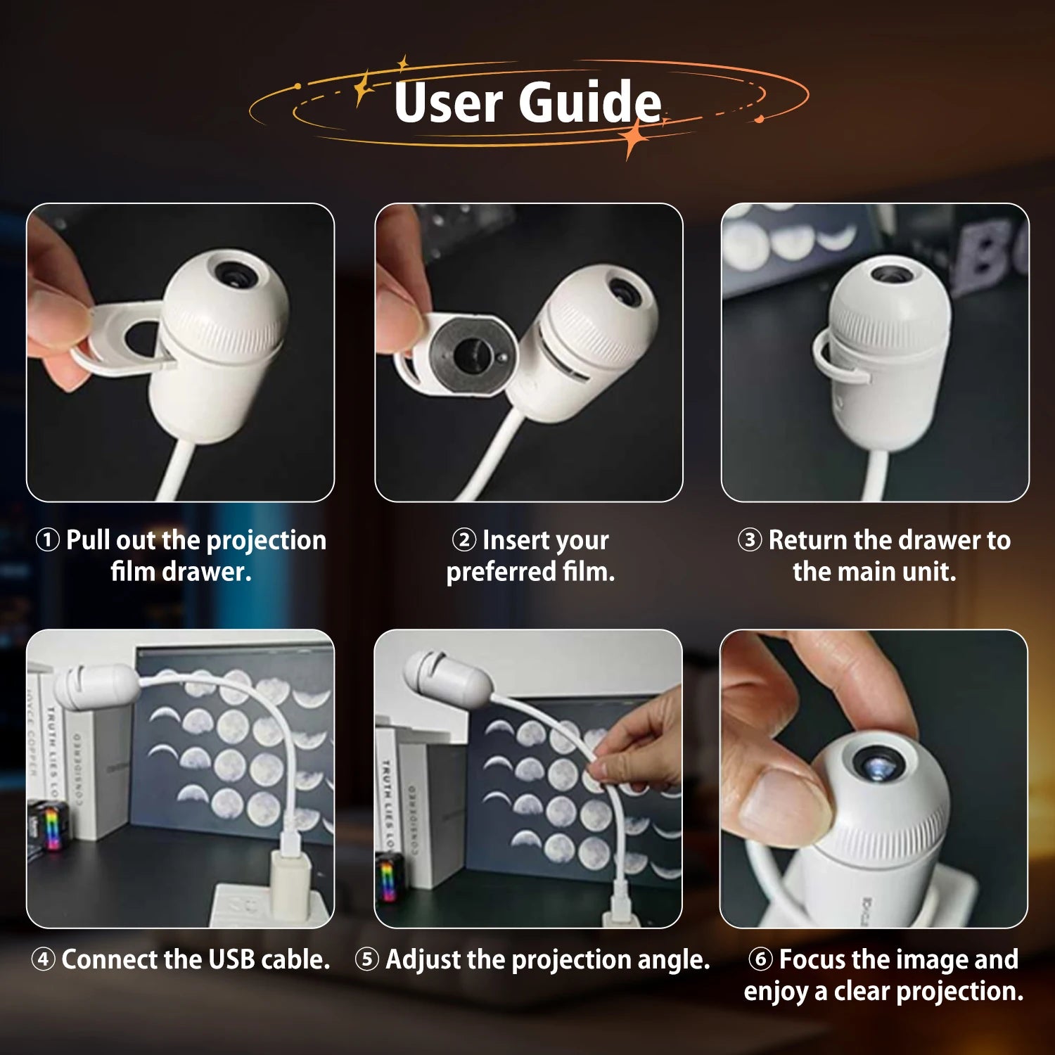 2-In-1 USB Ambient LED Portable Starry Romantic Sky Ceiling Projector Lamp 