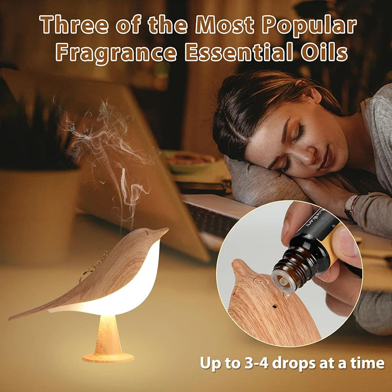 LED Bird Night Lamp, Cartoon Silicone Wooden Touch Sensor Rechargeable Bedside Light