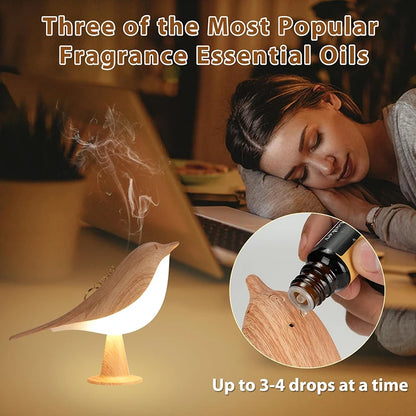 LED Bird Night Lamp, Cartoon Silicone Wooden Touch Sensor Rechargeable Bedside Light