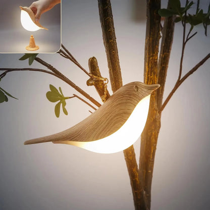 LED Bird Night Lamp, Cartoon Silicone Wooden Touch Sensor Rechargeable Bedside Light