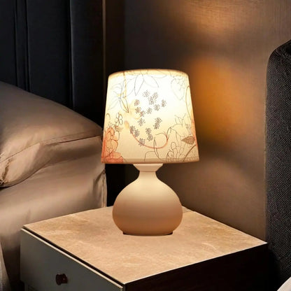 Floral Pattern Fabric Table Lamp, USB Powered Decorative Bedside Light