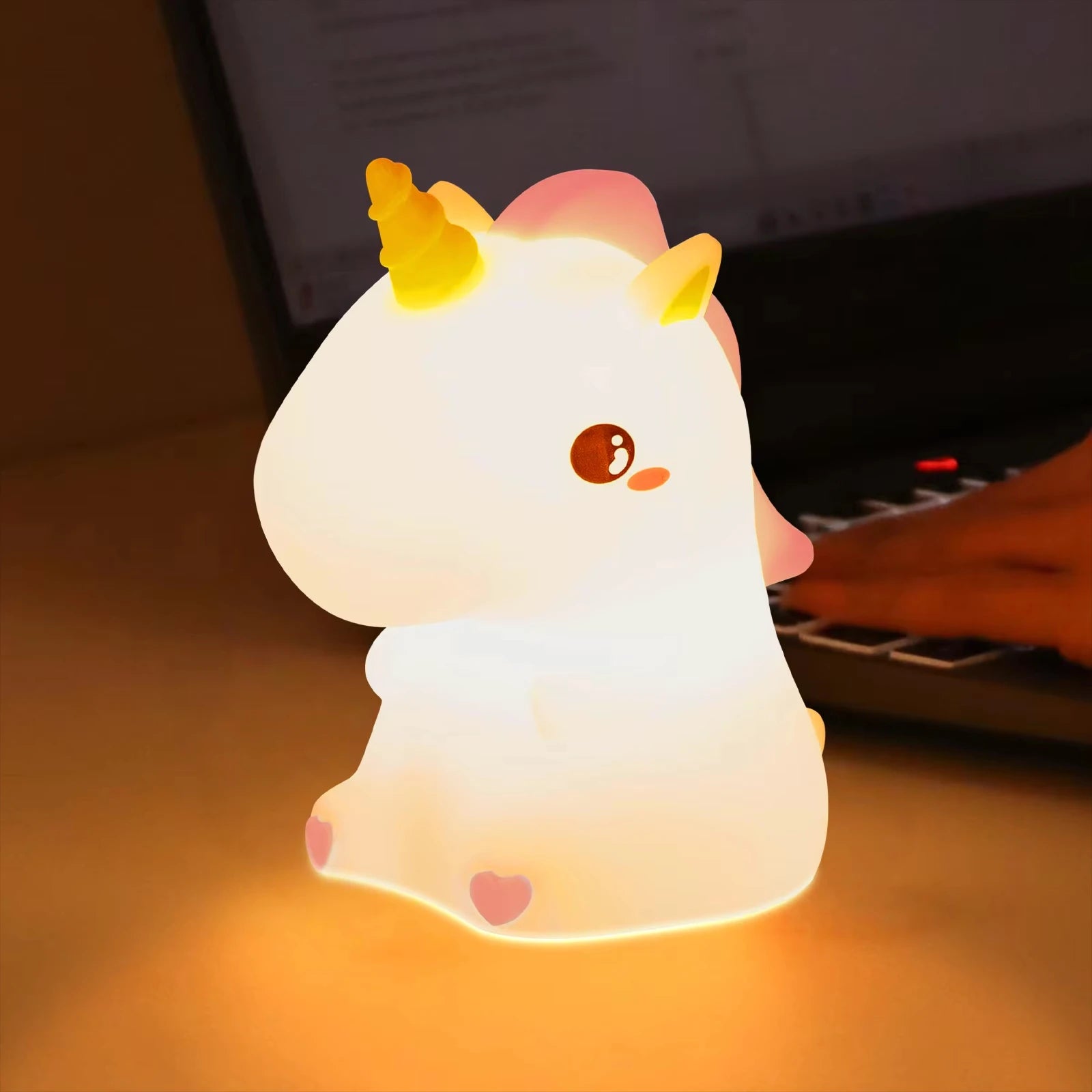 Unicorn Cute Silicone LED Night Light for Kids Children USB Rechargeable Cartoon Animal Bedroom Decor Touch Night Lamp for Gifts