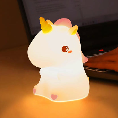 Unicorn Cute Silicone LED Night Light for Kids Children USB Rechargeable Cartoon Animal Bedroom Decor Touch Night Lamp for Gifts
