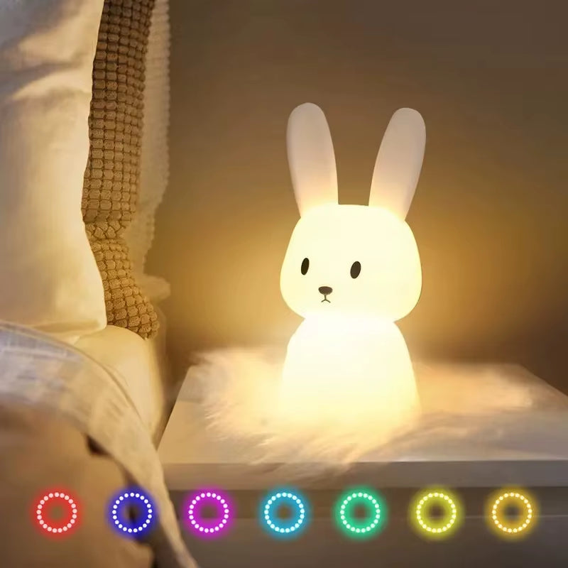 Cute Silicone Rabbit Night Light, Touch Sensor LED Lamp for Kids