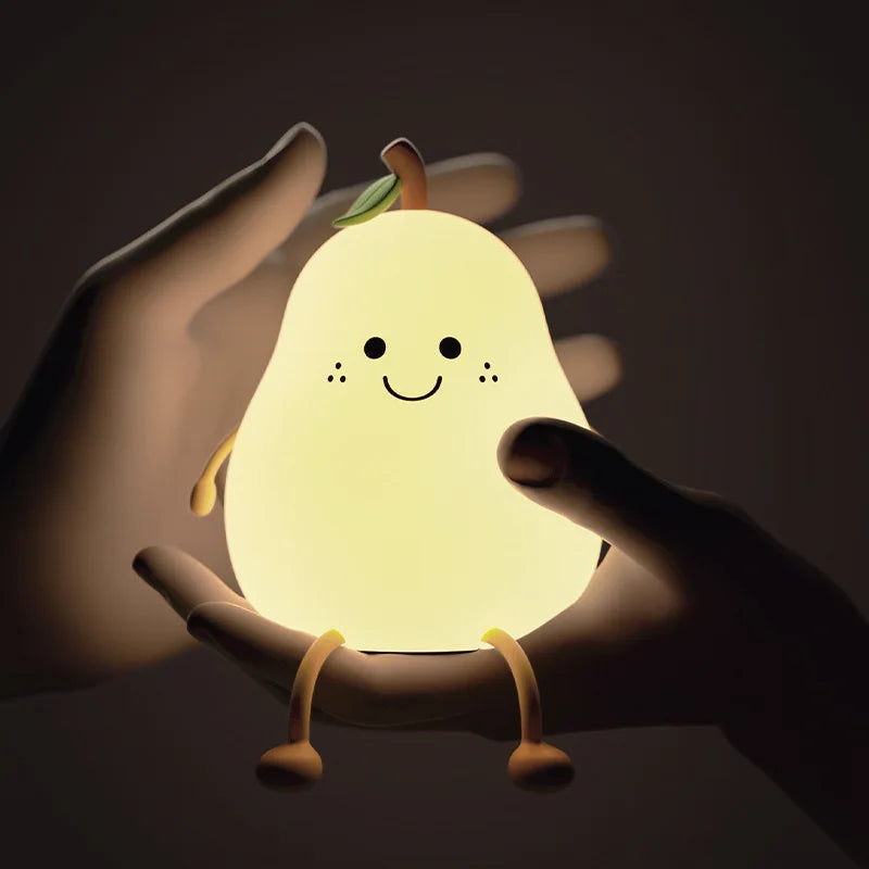 Creative Cute LED Pear Night Light, USB Rechargeable Silicone Touch Lamp