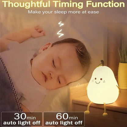 Creative Cute LED Pear Night Light, USB Rechargeable Silicone Touch Lamp
