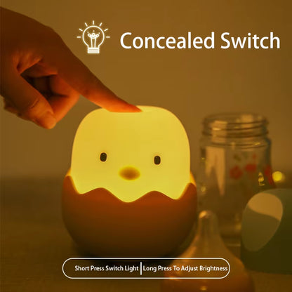 Eggshell Chicken Night Light, Cartoon LED Rechargeable Touch Lamp