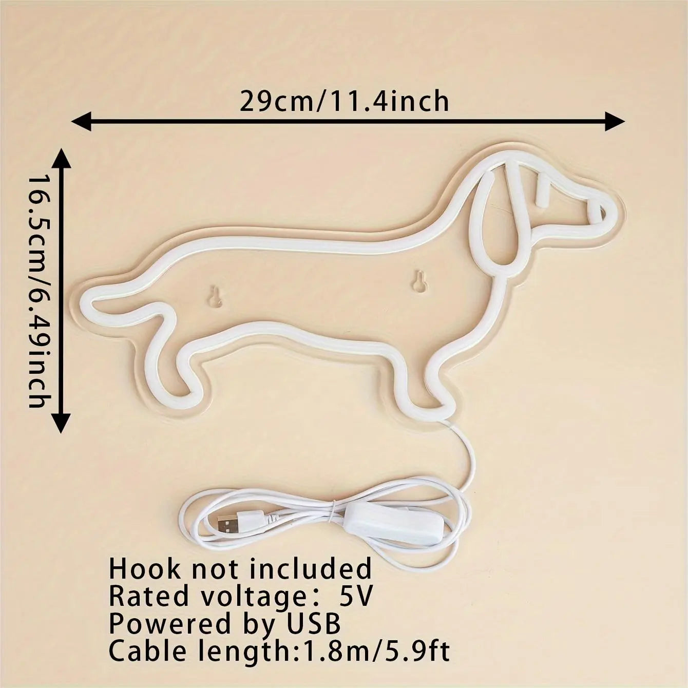 Cute Sausage Dog Neon Light, USB Powered Decorative Pet Room Lamp