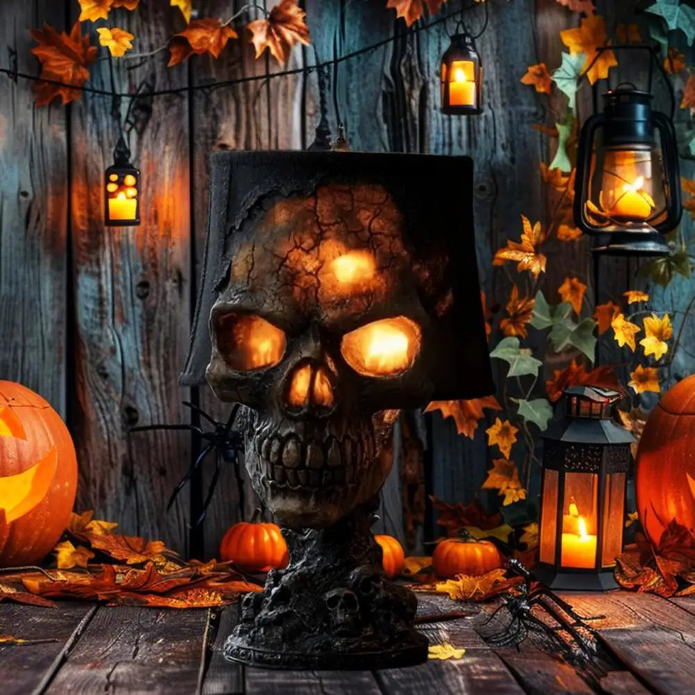 Glowing Skull LED Table Lamp, Gothic Resin Night Light for Home Decor