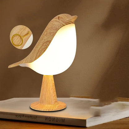 LED Bird Night Lamp, Cartoon Silicone Wooden Touch Sensor Rechargeable Bedside Light