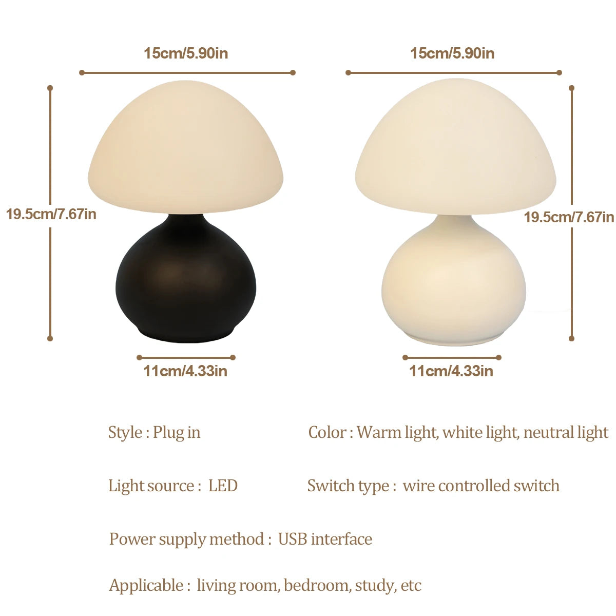 Modern Minimalist Mushroom Table Lamp with 3 Color Modes and Infinite Dimming