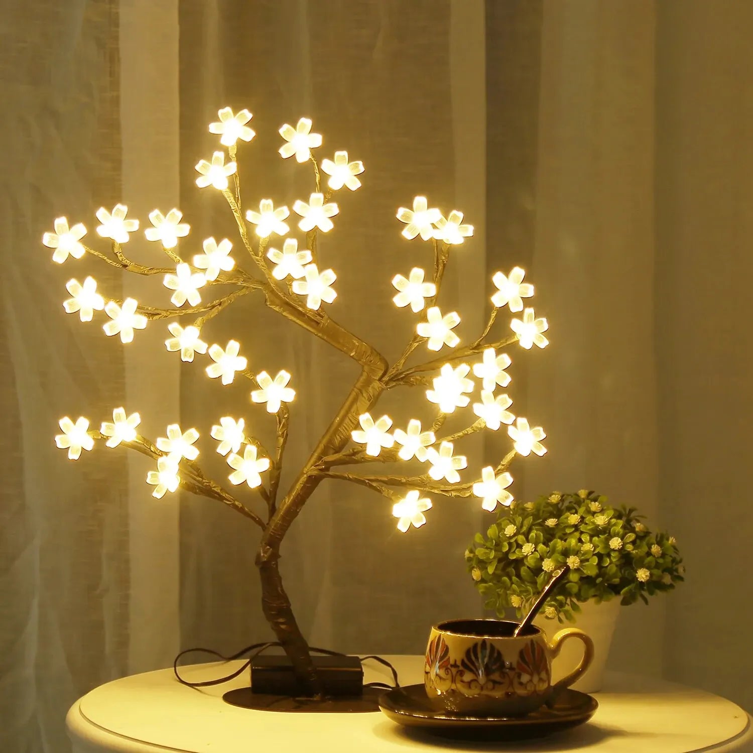 Cherry Blossom Tree Light, 17-Inch 40 LED Tabletop Bonsai Lamp, USB Powered