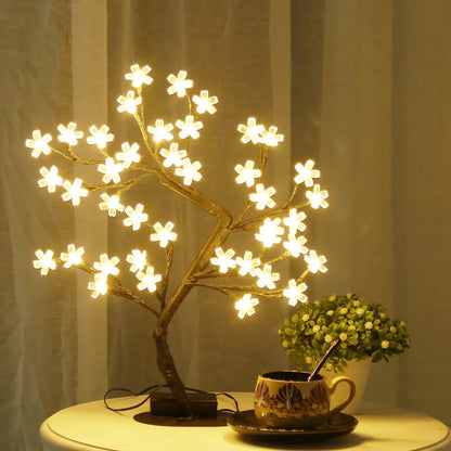 Cherry Blossom Tree Light, 17-Inch 40 LED Tabletop Bonsai Lamp, USB Powered