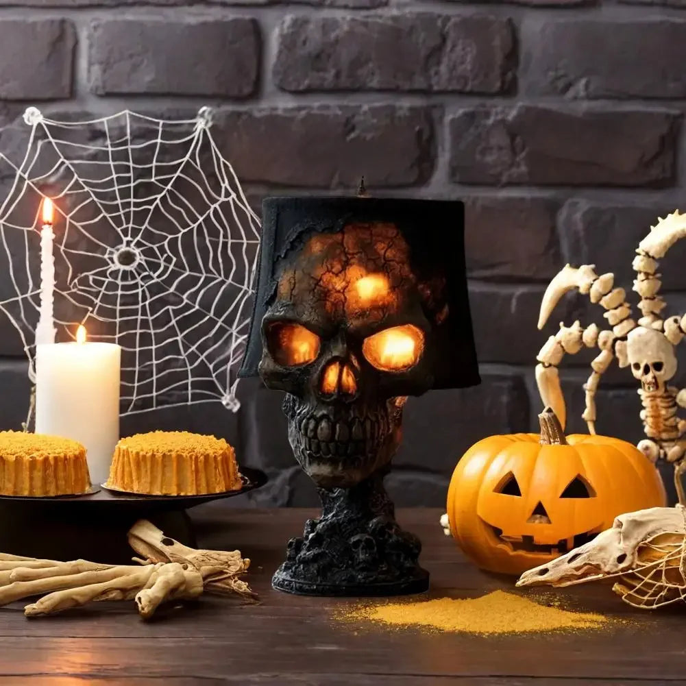 Glowing Skull LED Table Lamp, Gothic Resin Night Light for Home Decor
